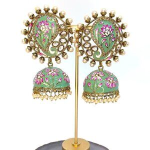 🆕 Bollywood Indo Western Sea Green Jhumka Earrings